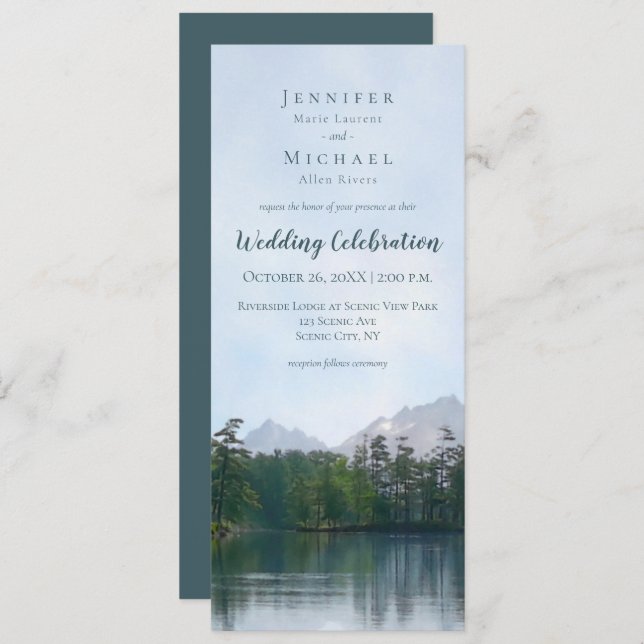 Lake in the mountains rustic nature wedding invitation (Front/Back)