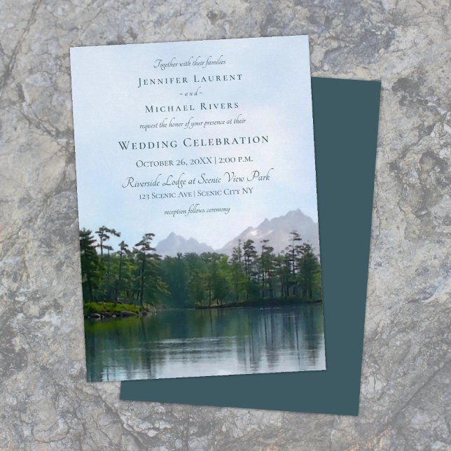 Lake in the mountains rustic wedding invitation (Creator Uploaded)