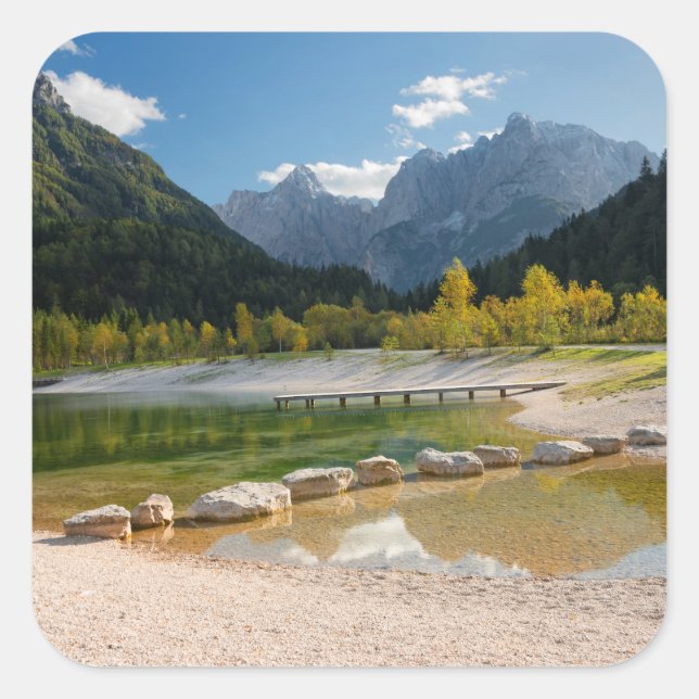 Lake Jasna in the Slovenian Alps in fall Square Sticker (Front)