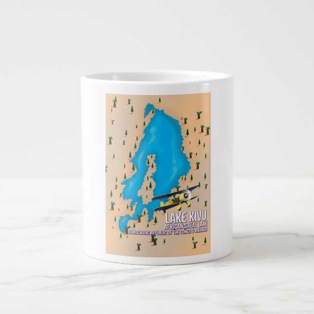 Lake Kivu Great African lake travel map. Large Coffee Mug (Front)