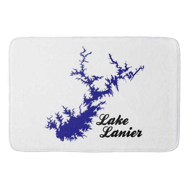Lake Lanier Georgia Blue Shoreline Script Map Art Bath Mat (Front)