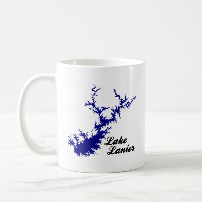 Lake Lanier Georgia Blue Shoreline Script Map Art Coffee Mug (Left)