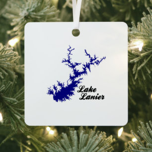 Lake Lanier Georgia Blue Shoreline Script Map Art Metal Tree Decoration