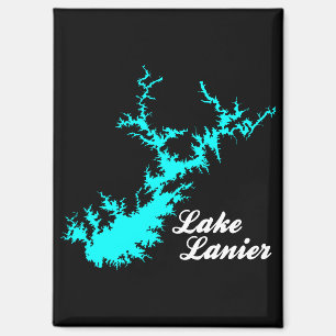 Lake Lanier Georgia Cyan Shoreline Script Map Art Magnet