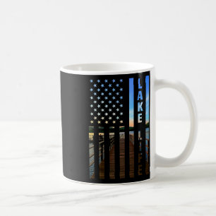 Lake Life American Flag Dock Sunset Power Boat Wak Coffee Mug