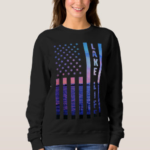 Lake Life American Flag Dock Sunset Wakeboarder Po Sweatshirt