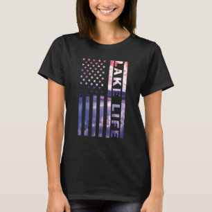 Lake Life American Flag Dock Sunset Wakeboarder Po T-Shirt