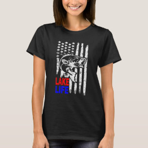 Lake Life Bass Fishing American Flag Lucky Fishing T-Shirt