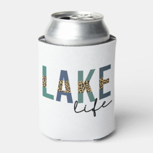 Lake Life Cheetah Print Typography Can Cooler
