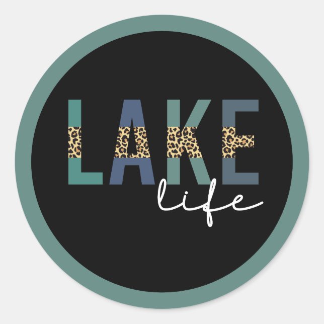 Lake Life Cheetah Print Typography Classic Round Sticker (Front)