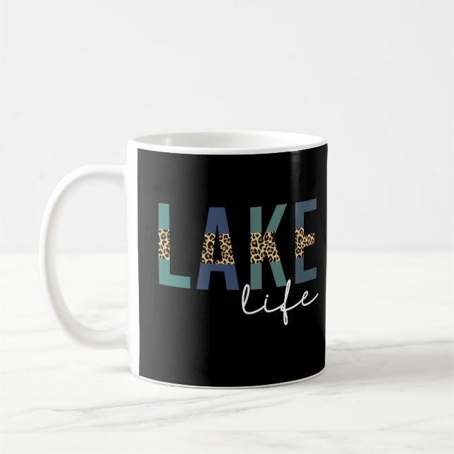 Lake Life Cheetah Print Typography Coffee Mug (Left)