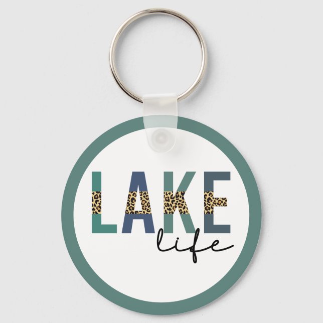 Lake Life Cheetah Print Typography Key Ring (Front)