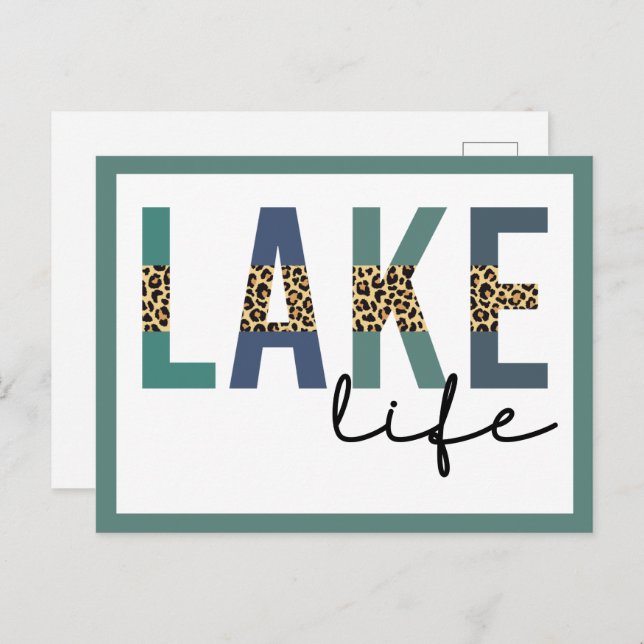 Lake Life Cheetah Print Typography Postcard (Front/Back)