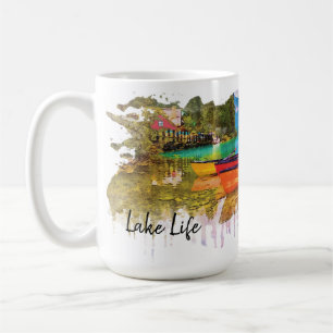 Lake Life, Colourful Watercolor Coffee Mug