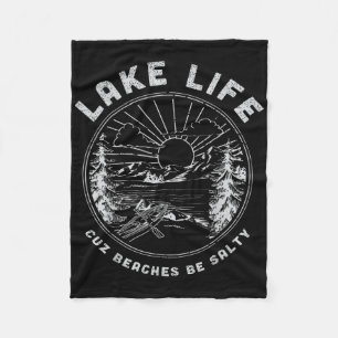 Lake Life Cuz Beaches Be Salty Retro Vintage Lake  Fleece Blanket
