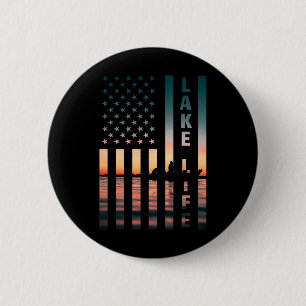 Lake Life Fisherman Sunset American Flag B Fishing 6 Cm Round Badge