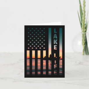 Lake Life Fisherman Sunset American Flag B Fishing Card