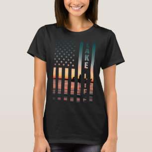 Lake Life Fisherman Sunset American Flag B Fishing T-Shirt