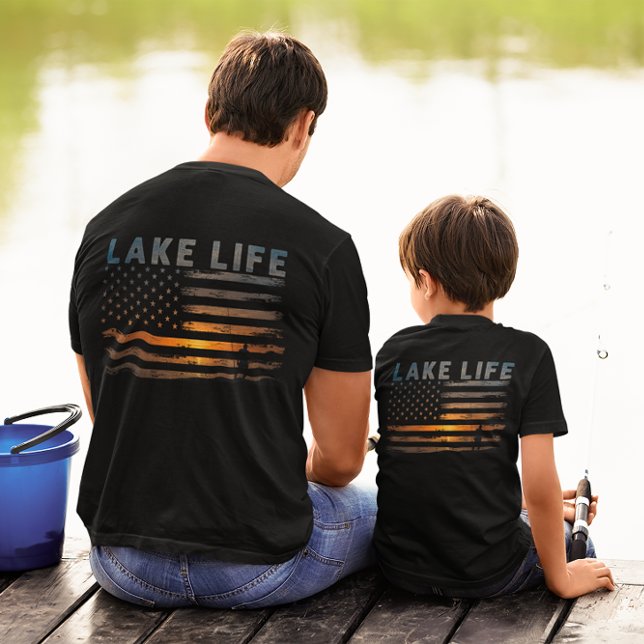 Lake Life Fisherman Sunset American Flag T-Shirt (Creator Uploaded)