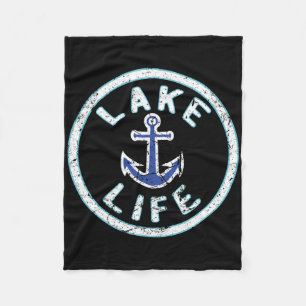 Lake Life Fishing Boating Saying Fisherman Vacatio Fleece Blanket