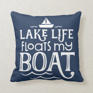 Lake Life Floats My Boat Blue Cushion