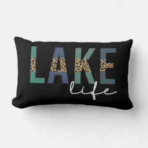 Lake Life Happy Place Cheetah Print Typography  Lumbar Cushion