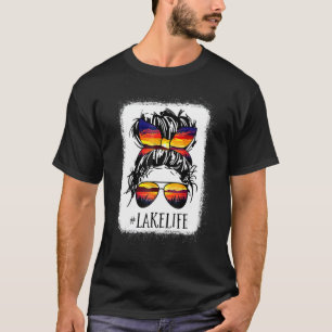 Lake Life Messy Bun Hair Girl Women Retro Lake Sum T-Shirt