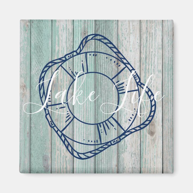 Lake Life & Preserver Blue Wood  Magnet (Front)
