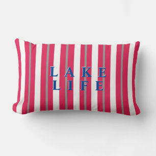 Lake Life Red White Striped  Lumbar Cushion