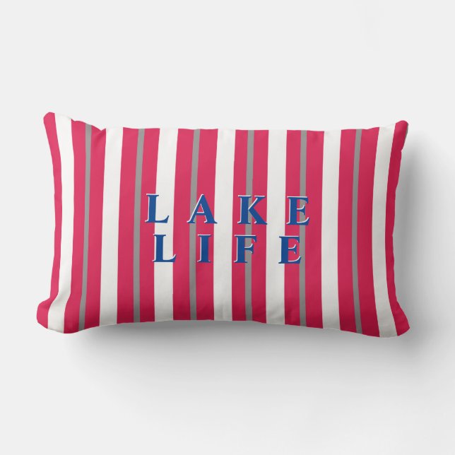Lake Life Red White Striped  Lumbar Cushion (Front)