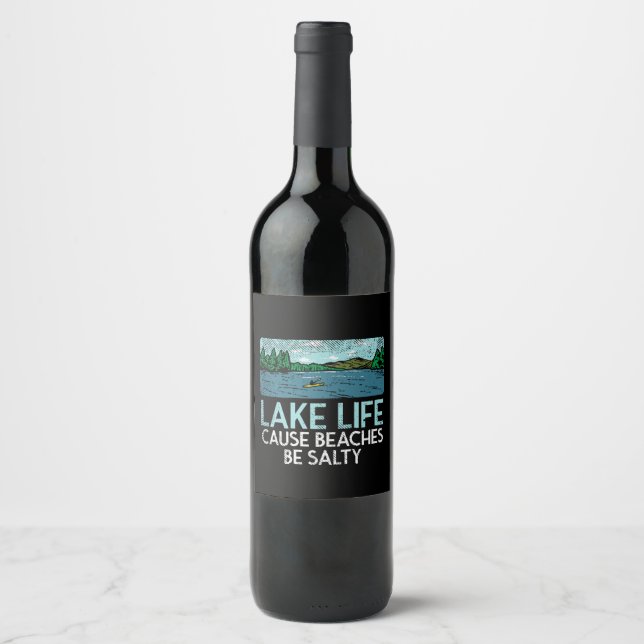 Lake Life Salty Beaches Wine Label (Front)