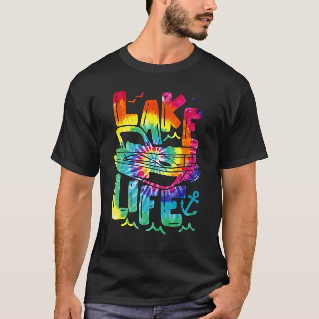 Lake Life Tie Dye Pontoon Summer Vacation Boat Pon T-Shirt (Front)