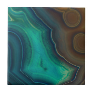 Lake Like Teal & Brown Agate Ceramic Tile