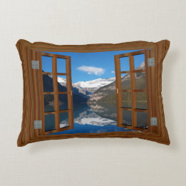Lake Louise Mountain Reflection Lake Faux Window Decorative Cushion