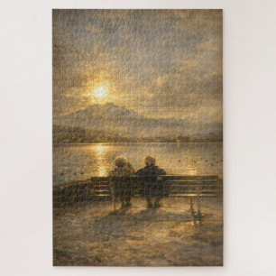 Lake Lucerne Switzerland Couple Sunset Art Puzzle