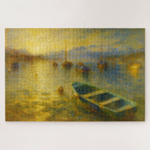 Lake Lucerne Switzerland Golden Boats Art Puzzle