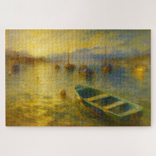 Lake Lucerne Switzerland Golden Boats Art Puzzle (Horizontal)