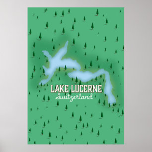 Lake Lucerne Switzerland travel poster map