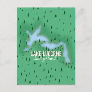 Lake Lucerne Switzerland travel poster map Postcard