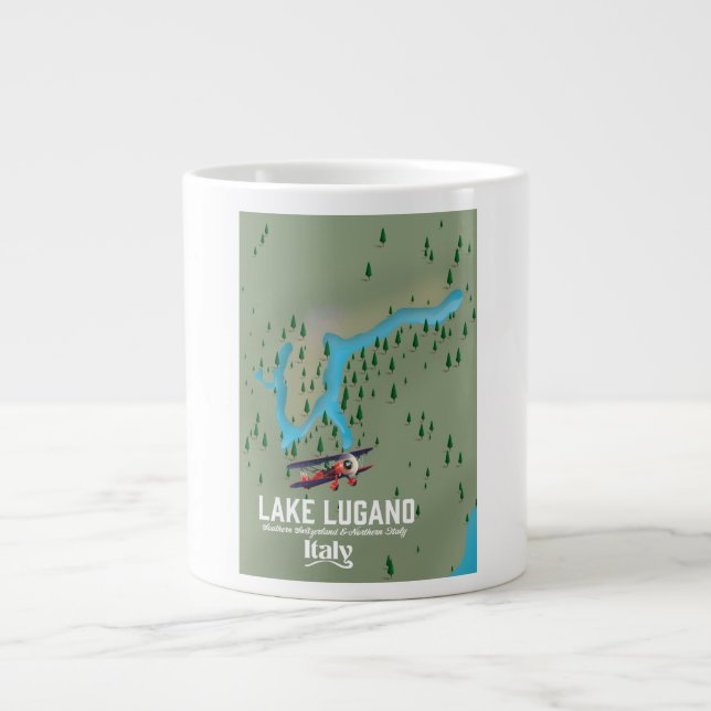Lake Lugano Italy - Switzerland travel poster Large Coffee Mug (Front)