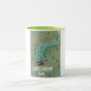 Lake Lugano Italy - Switzerland travel poster Two-Tone Coffee Mug