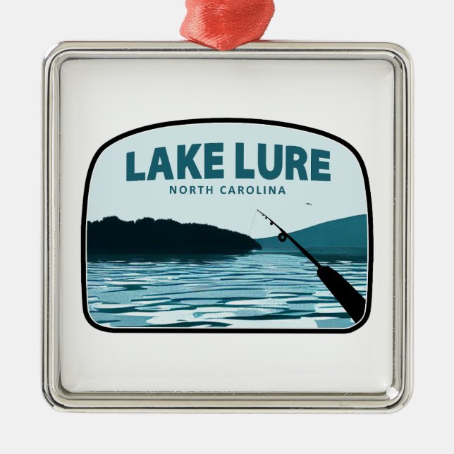 Lake Lure North Carolina Fishing Rod Metal Ornament (Front)