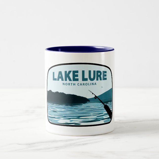 Lake Lure North Carolina Fishing Rod Two-Tone Coffee Mug (Center)