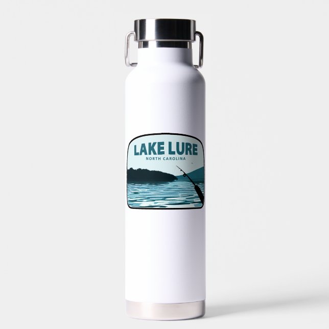 Lake Lure North Carolina Fishing Rod Water Bottle (Front)