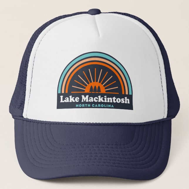 Lake Mackintosh North Carolina Rainbow Trucker Hat (Front)