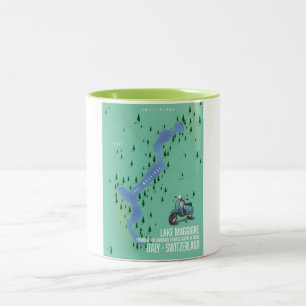 Lake Maggiore Italy - Switzerland map Two-Tone Coffee Mug