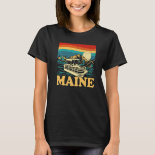 Lake Maine Vintage Retro Sunset Pontoon Boat T-Shirt