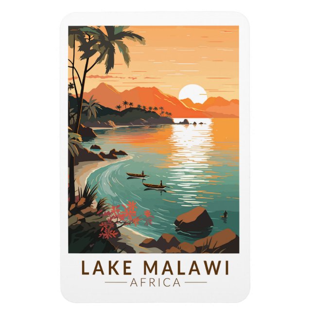 Lake Malawi Africa Sunset Travel Art Vintage Magnet (Vertical)