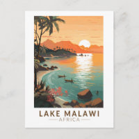 Lake Malawi Africa Sunset Travel Art Vintage