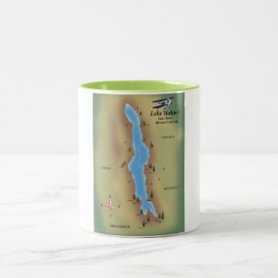 Lake Malawi,travel poster map print Two-Tone Coffee Mug